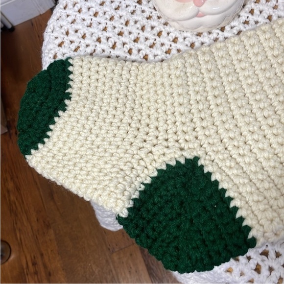 Handmade Crochet Christmas Stocking Cream Green Chunky Knit 2 Skein Christmas - Picture 5 of 17
